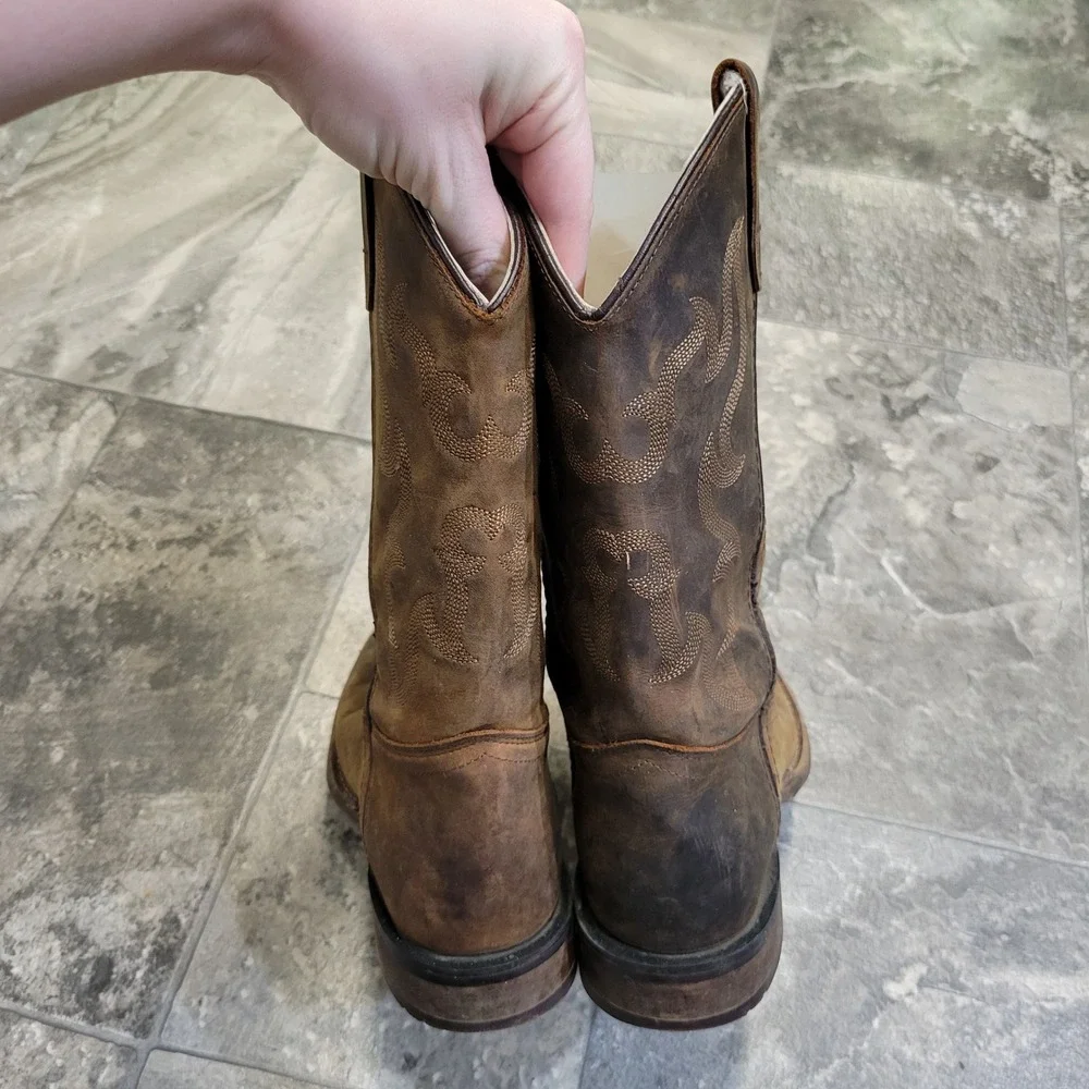 Western Cowboy Boots Brown Oiled Leather Distressed‎ Square Toe Kids 4D